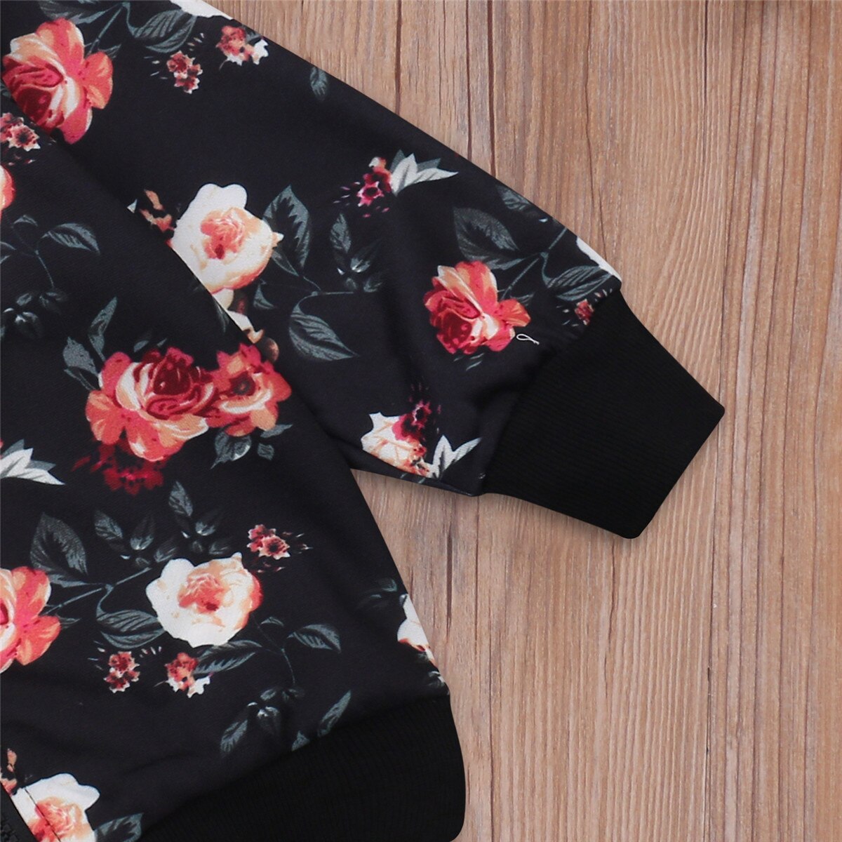 Kinderen Meisjes Rits Jas, Baby Geribbelde Zoom Bloemen Gedrukt Top Lange Mouwen Jas Voor Kinderen 2-7Y Lente Herfst