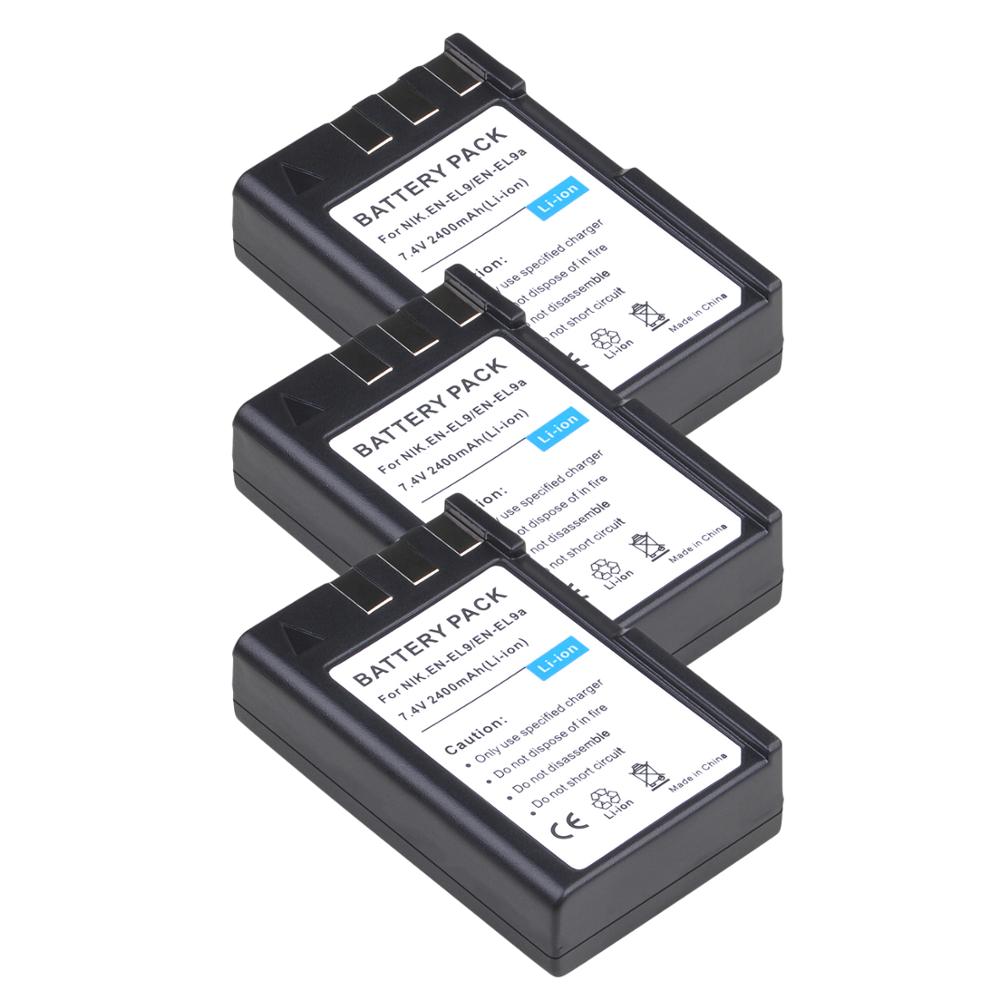 EN-EL9 EN EL9 EN-EL9a, batería de 2400mAh EN EL9a EL9a, AKKU y Cargador USB LED para Nikon EN-EL9a D40 D60 D40X D5000 D3000, baterías: 3 battery