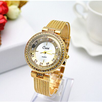Cussi mærke rose guld armbåndsur kvinder ure luksus diamant kvinders ure damer ur ur montre femme reloj mujer: Guld