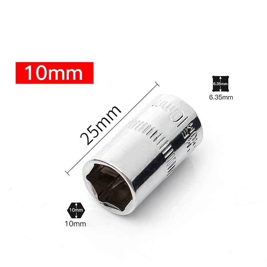 Socket 1/4 in Drive Metric Hex Square 6Points 4-14mm Individual Hex Polished CRV: BS09-10mm-2.5cm