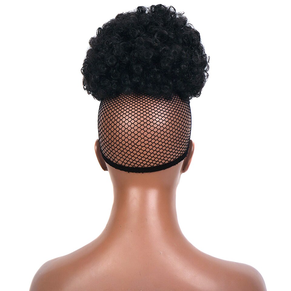 HOUYAN African chignon with bangs curly synthetic natural high temperature fluffy ponytail for women