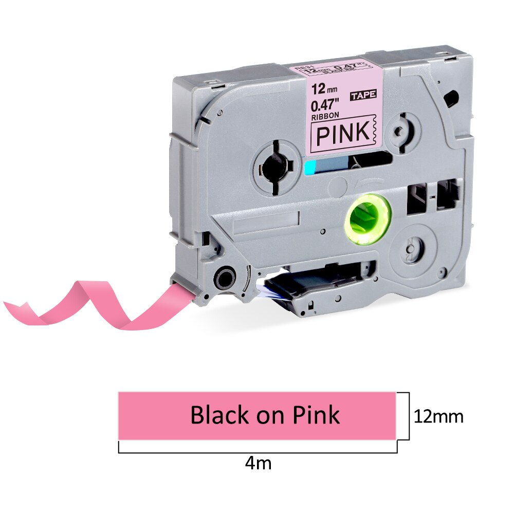 1Pcs Satijnen Lint Label Tape 12Mm Compatibel Voor Brother P-Touch Label Maker H110 TZe-R231 TZe-RN34 TZe-RE34 TZE-RE31 4M Voor Diy: Black on  Pink