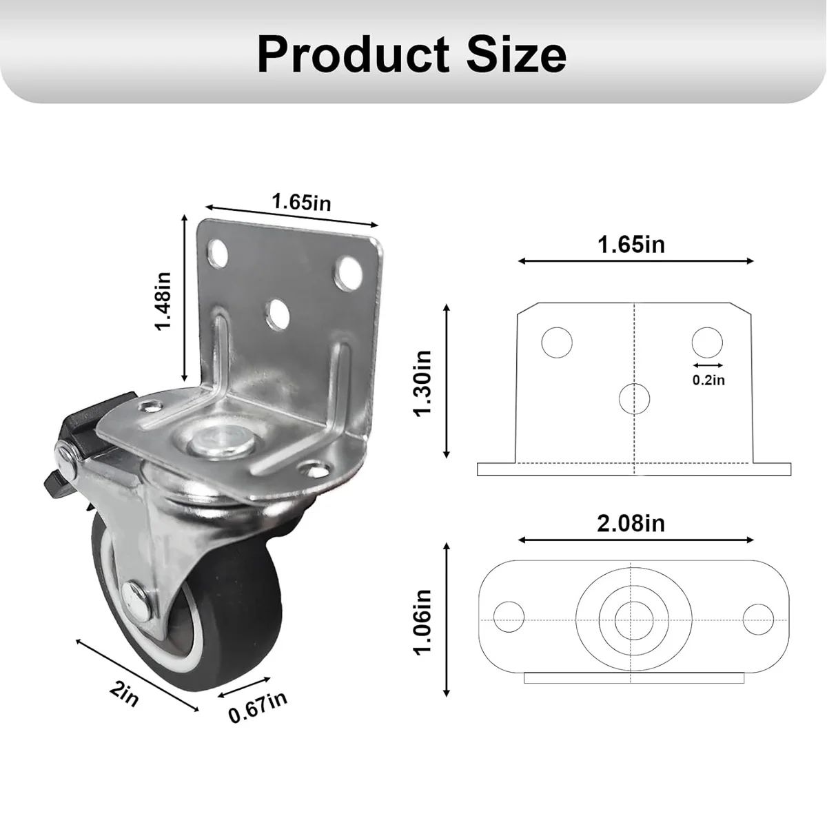 Side Mount Casters Furniture Wheels, L-Shaped Rubber Casters Set of 4, 360 Degree Locking Swivel Top Panel Casters for Furniture