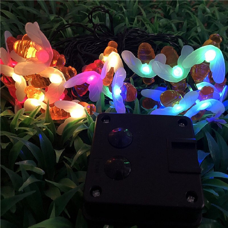 Waterproof Outdoor Cute Honey Bee LED Fairy String Lights Solar bee light Christmas Garland Lights for Garden Fence Patio