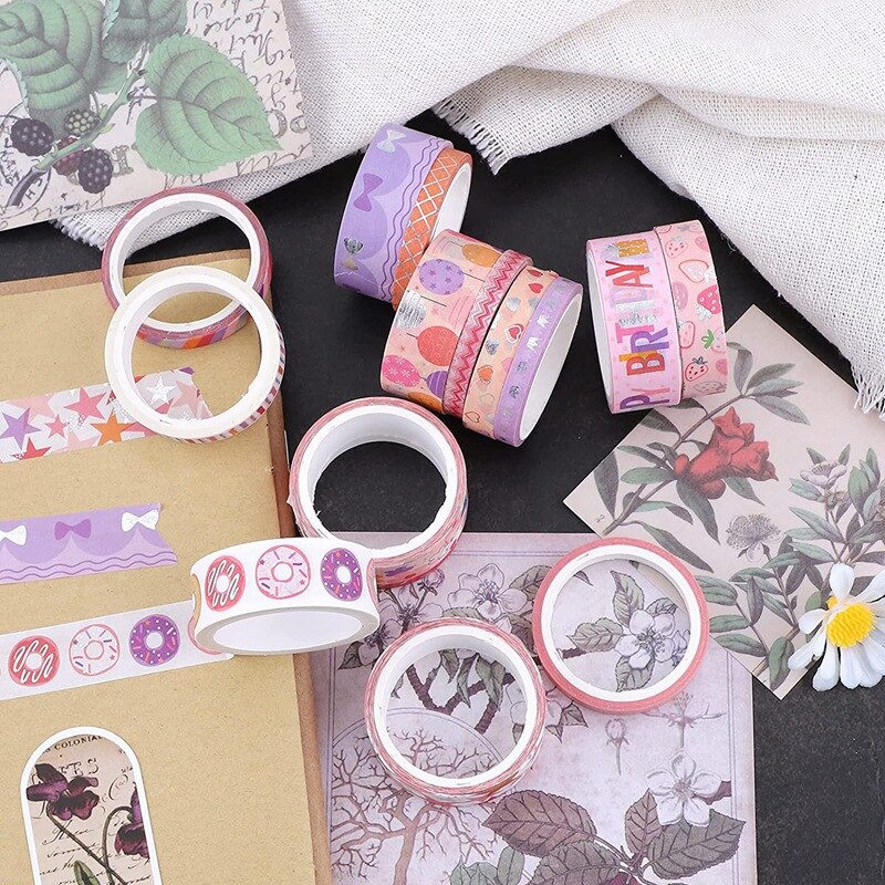 Verjaardag Washi Tape Set 15 Rolls Silver Foil Print Decoratieve Masking Tapes Voor Kunst, Diy Ambachten, Plakboek