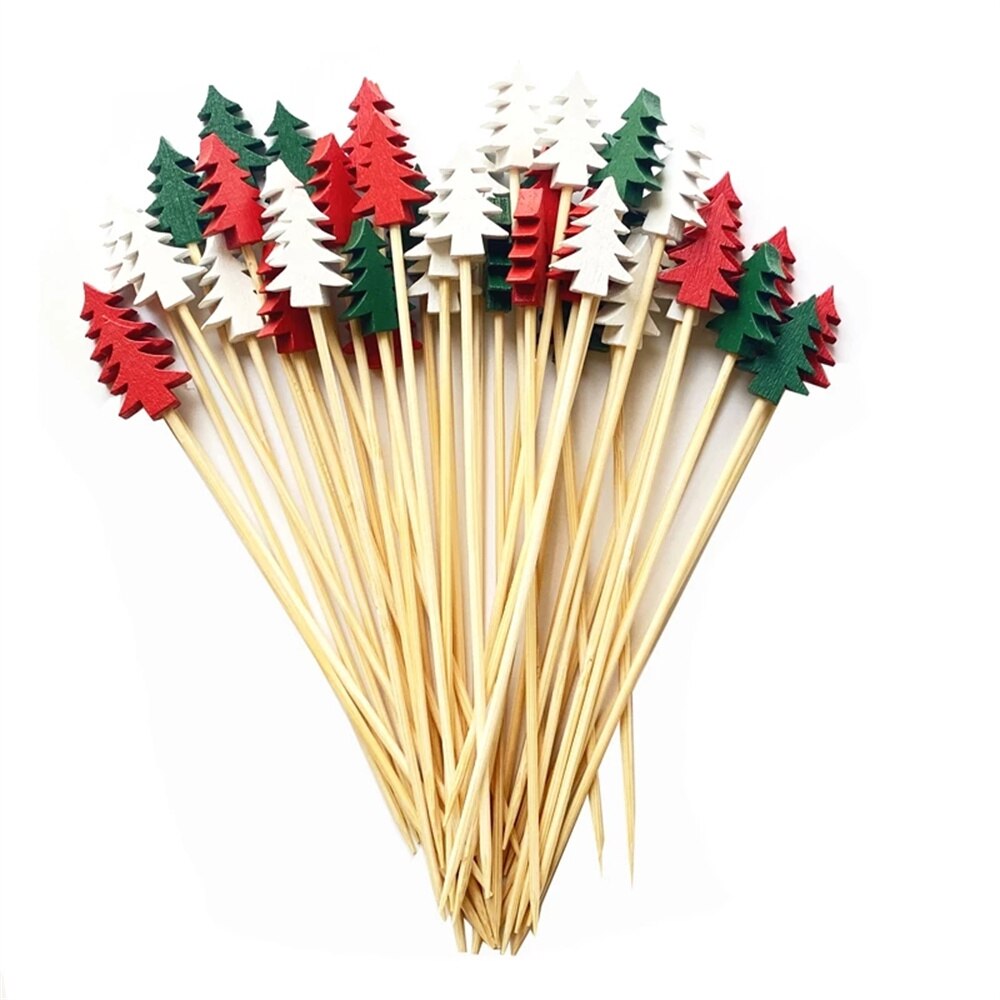 100Pcs Kerst Fruit Picks Dessert Buffet Salade Vork Cake Muffin Groente Sticks Cocktail Tandenstokers Party Decoratie