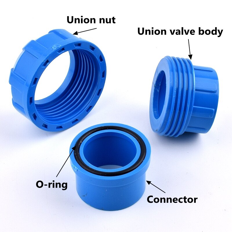 1Pc 20 25 32 40 50mm ID Thickening Blue PVC Union Joint PVC Pipe Connector For Irrigation Garden Hydroponic System