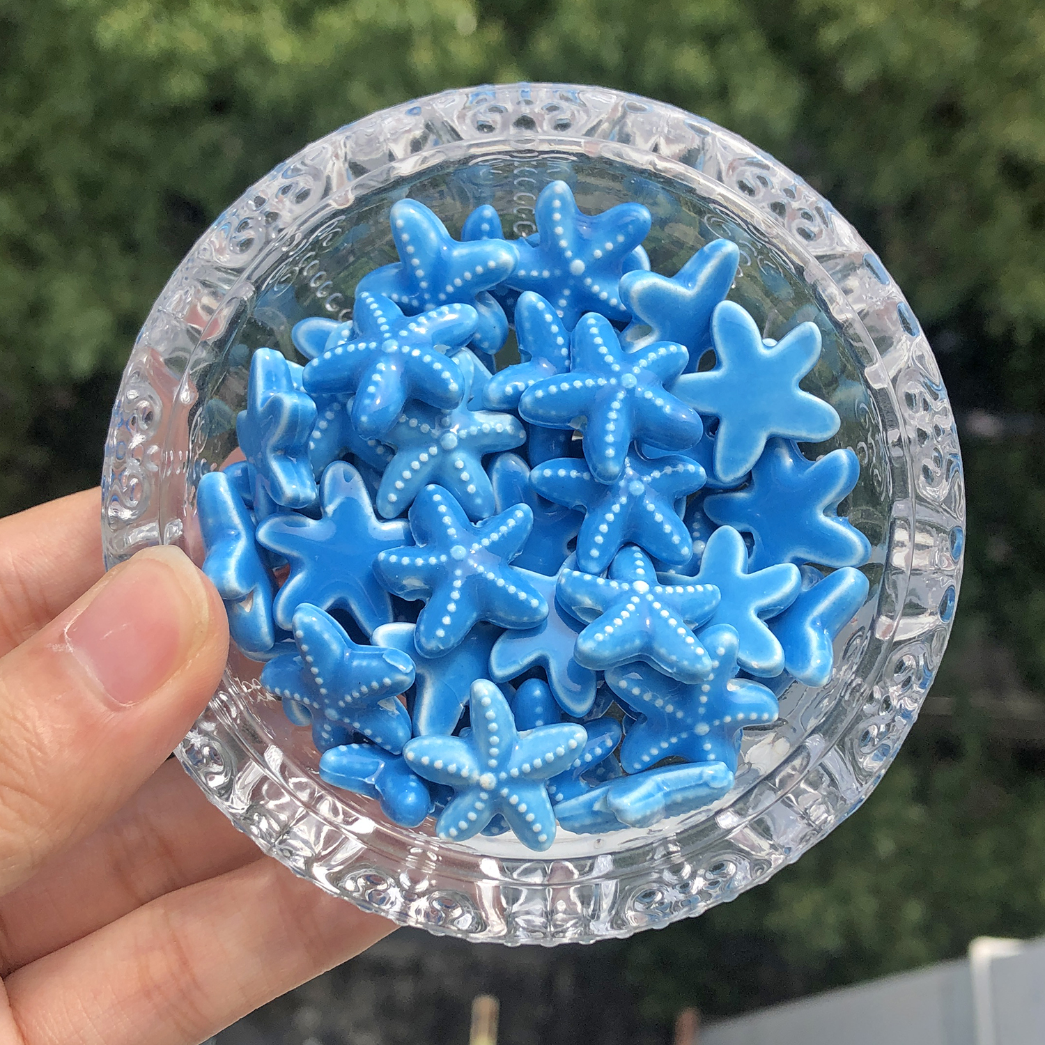 10 stk. søstjerneformede keramiske perler, 18mm farverige glaserede porcelænsperler, håndlavede til smykkefremstilling, gør-det-selv vedhæng, håndværk og tilbehør.: Marine blå / 18mm