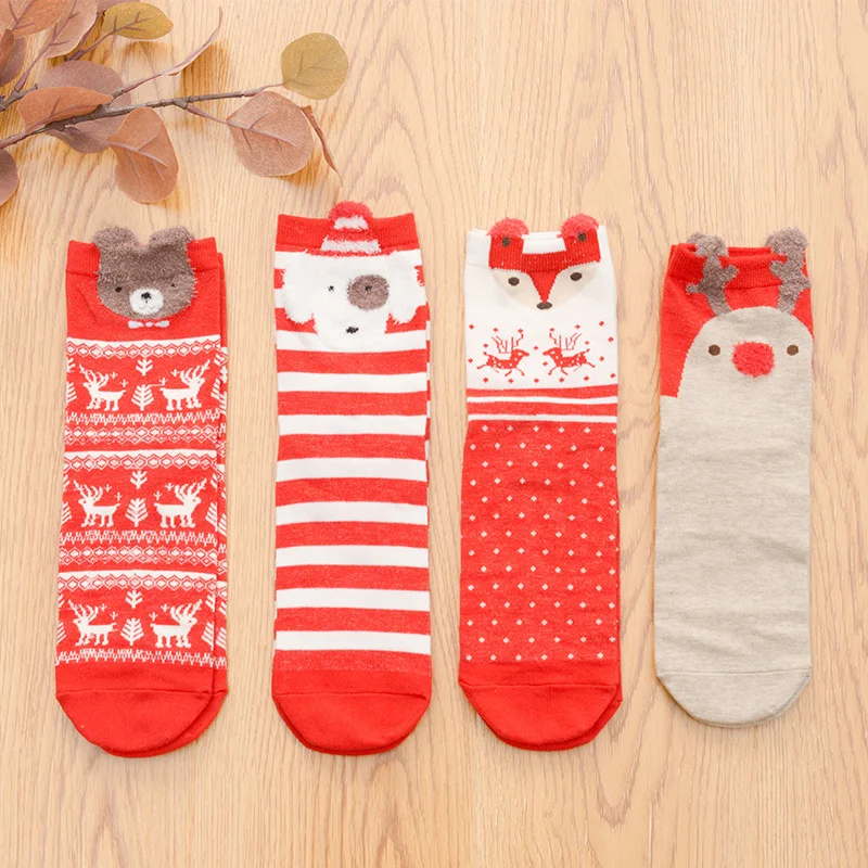 Julesokker dame tegneserie rød elg bjørn rev bomull søte sokker til høst vinter juleår størrelse 34-42