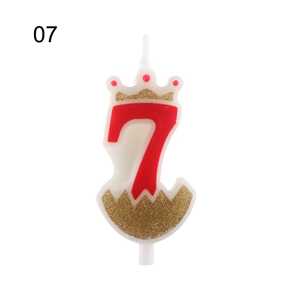 1PC 0-9 Numbers Cake Topper Birthday Wedding Digital Crown Candles Gold Red Number Party Supplies DIY Decoration for Baking: 7