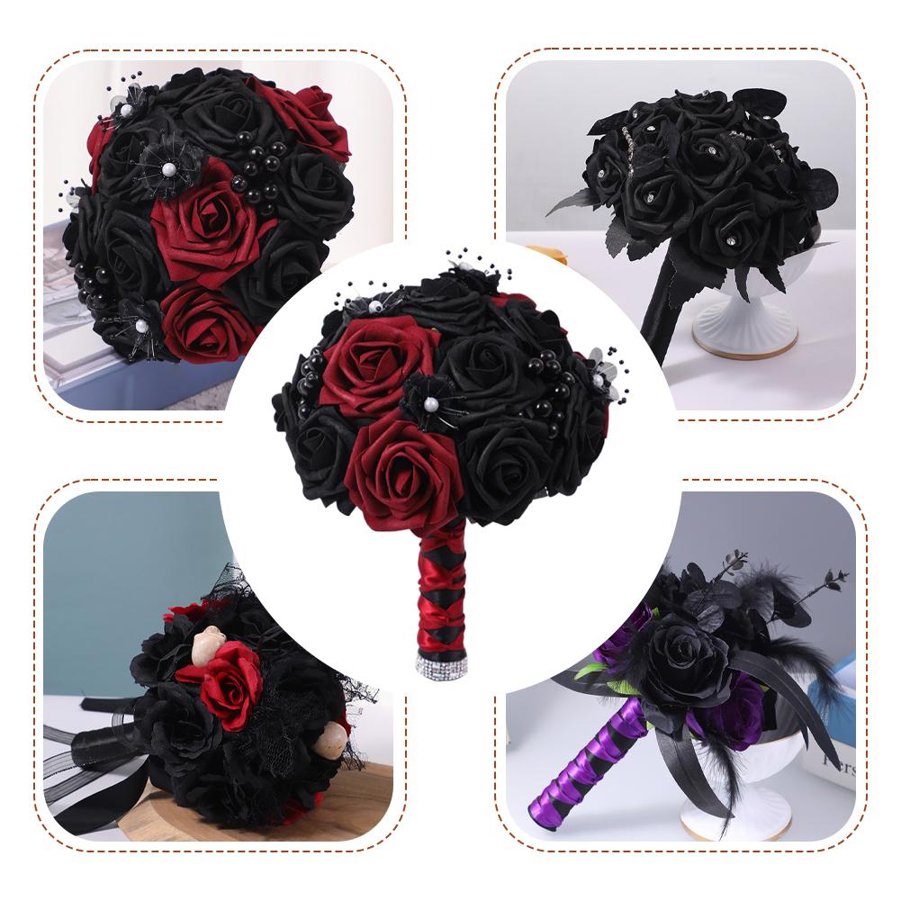 Gotisk bryllupsbuket med halloween-tema og dekorativ buket af høje materialer til fester, boligindretningsbuket