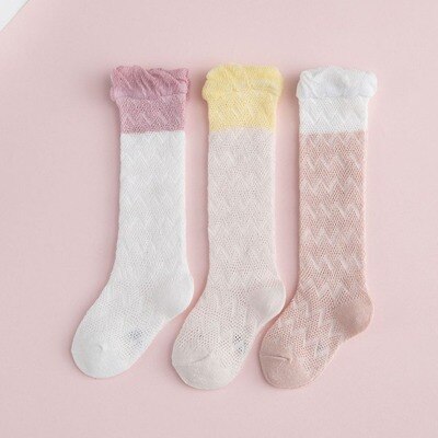 3Pairs Baby Sokken Mooie Cartoon Mesh Hoge Over De Knie Kousen Kids Airconditioning Anti-Mug Zomer Kousen baby Gi: girl / 1-3Y