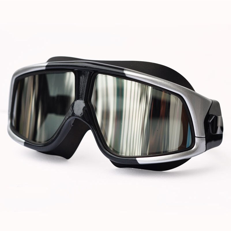 Professionele Waterdichte Comfortabele Siliconen Zwemmen Bril Grote Frame Anti-Fog Uv Bescherming Zwembril Voor Mannen Vrouwen: Silver