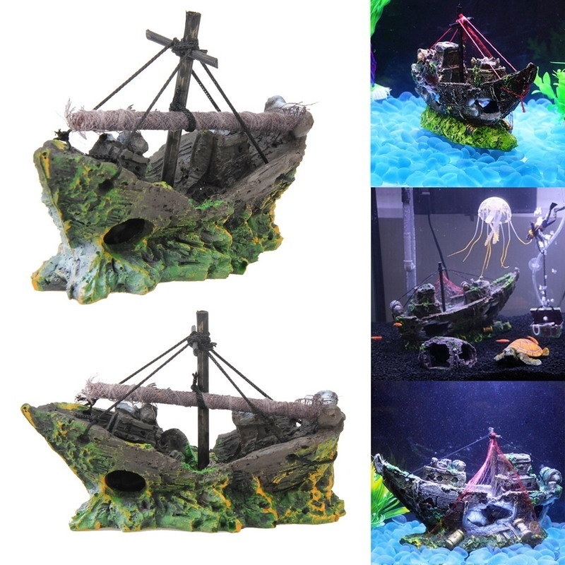 Décorations d'aquarium de poissons, bateau de Pirate de paysage, bateau de démêlage, en résine Vintage, accessoires d'aquarium de bateau, décorations pour la maison