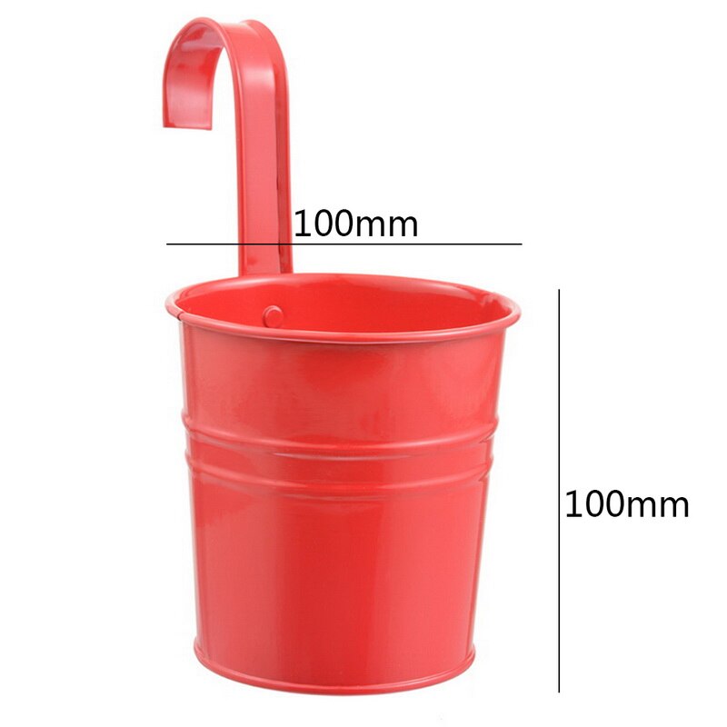 10 Kleuren Opknoping Bloempotten Haak Muur Potten Tuin Potten Balkon Plantenbakken Metalen Emmer Bloem Houders Home Decor: red