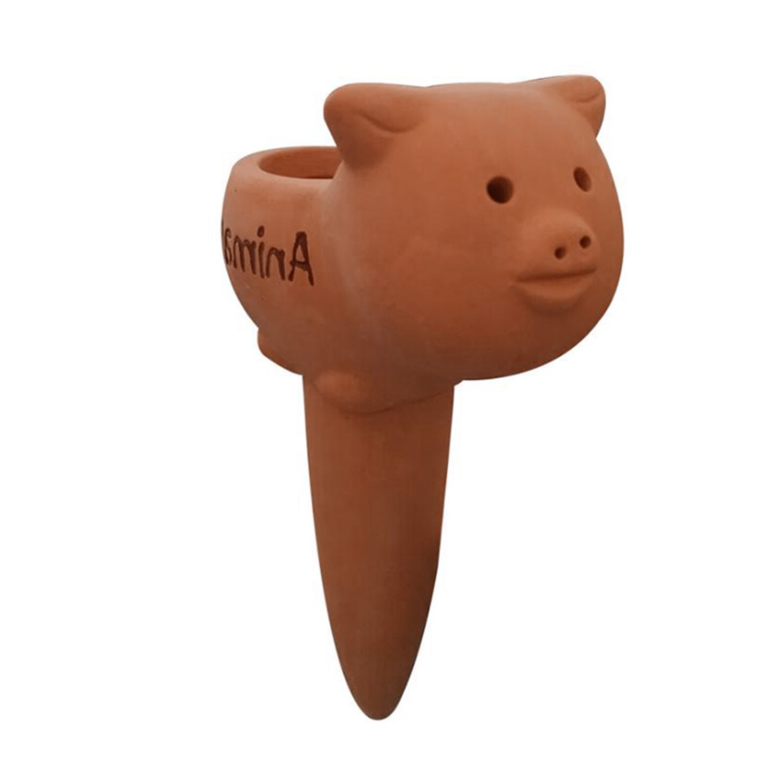 Pincho de riego automático de terracota para plantas de interior y exterior, herramienta gotero de arcilla de cerámica con dibujos animados de animales, paquete de 2 unidades: Brown pig