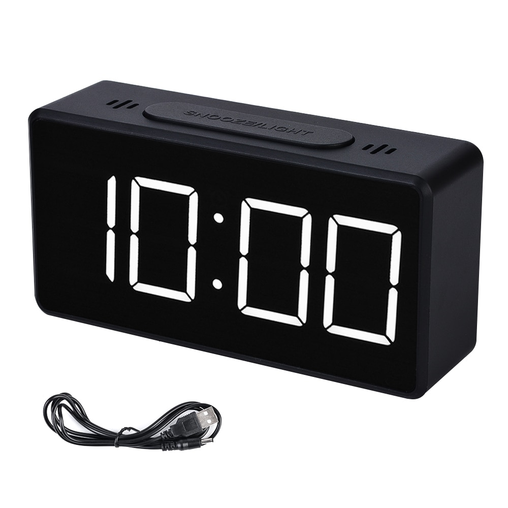 Digital Mirror LED Display Alarm Clock Simple Desk Clock With USB For Kids: Black
