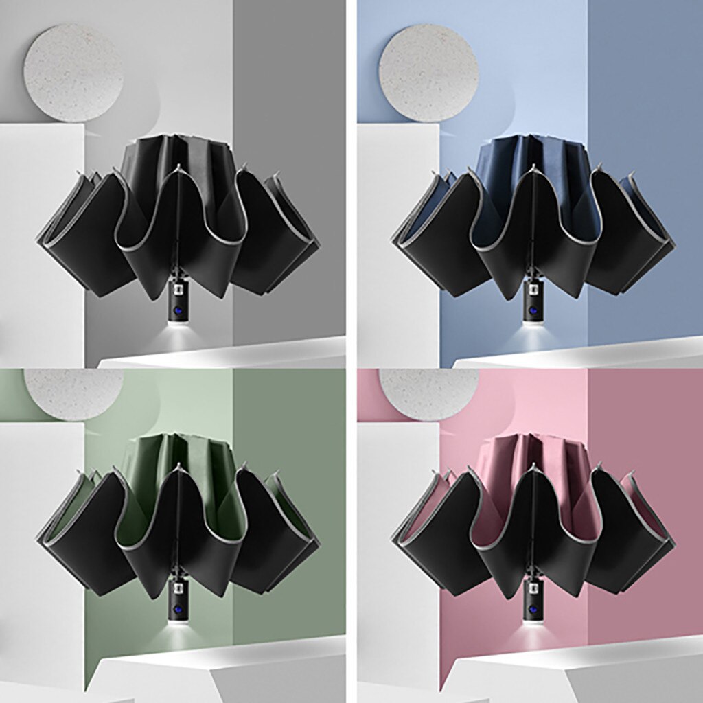 Creativa sombrilla de 10 huesos de vinilo, nueva linterna, paraguas inverso, impermeable, ropa de lluvia, tela de impacto, botón automático, batería G3