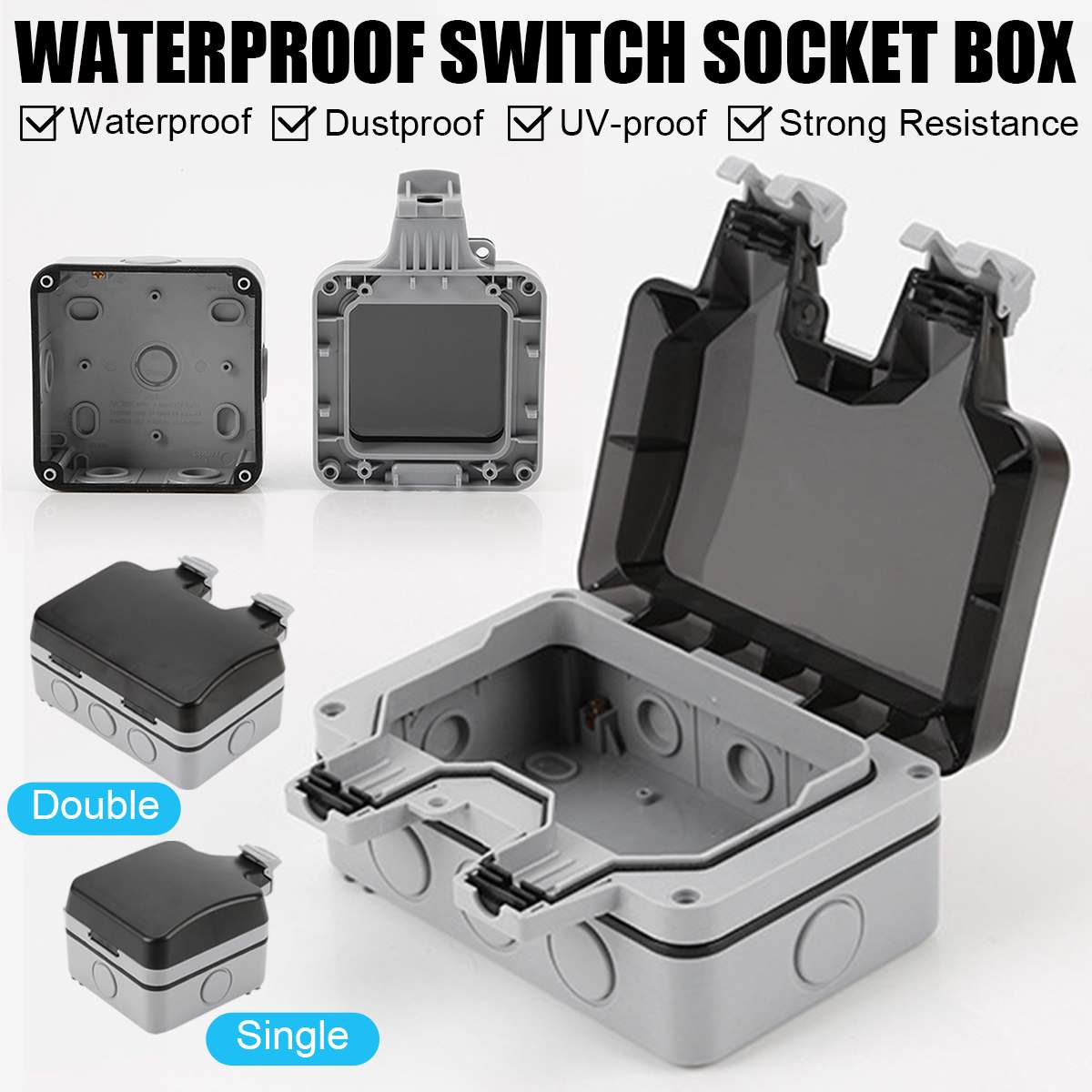Single/Double Wall Socket Waterproof Box Plate Panel Switch Protection Cover IP66 Weatherproof Waterproof Outside Use