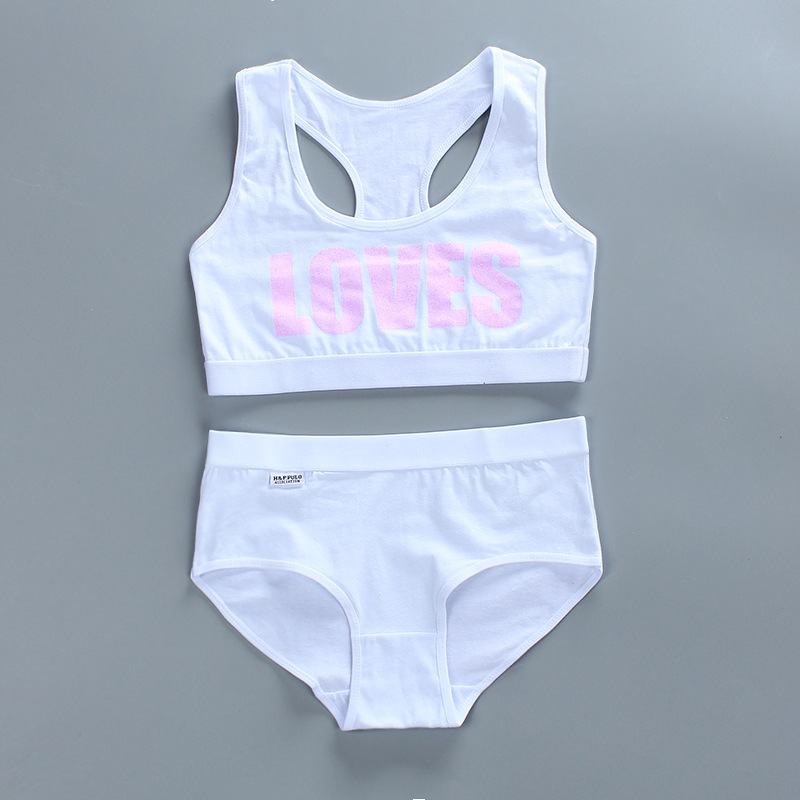 Katoen Meisjes Beha En Panty Sets Tienermeisjes Katoenen Training Beha + Slipje Kids Sport Beha Slipje Ondergoed: WHITE / 14