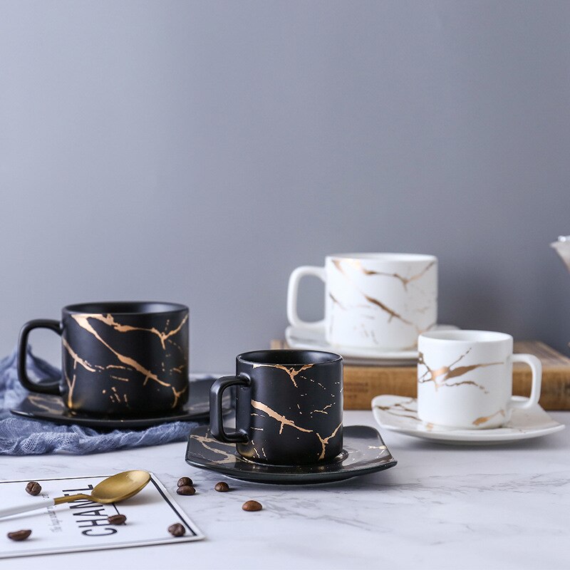 Tasses de luxe en marbre, set de tasses à café et soucoupes du matin, pour le lait, le thé, le petit déjeuner, tasse en porcelaine avec plateau, directe