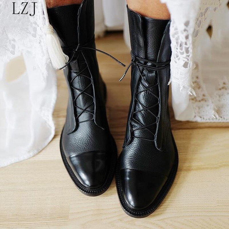 Botas planas de charol de estilo británico Para Mujer, botas en Punta Negra, botas Para motocicleta, Zapatos Para Mujer