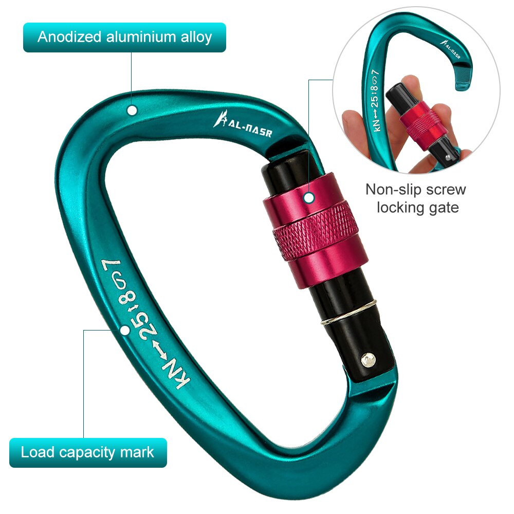 25KN Professionelle Klettern Karabiner Schraube Locking Tor Karabiner Heavy Duty D-form Klettern Schnalle D-ring Karabiner