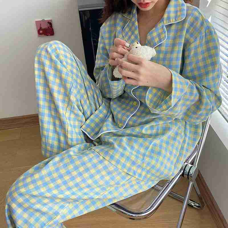 Ensemble pyjama coréen violet à manches longues pour femmes, vêtements de maison, mignon, hiver