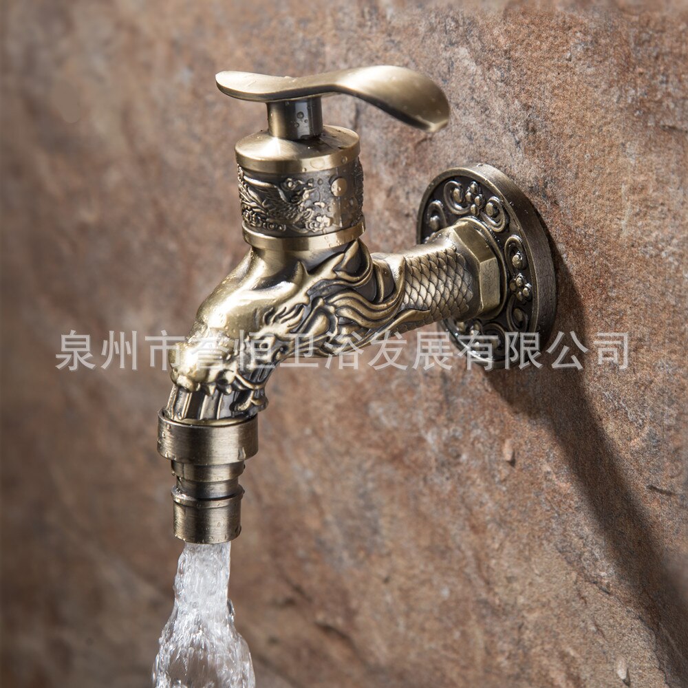 Decorative Outdoor Garden Taps Washing Machine Mop Luxury Antique WC Faucet Carved Wall Mount Bibcock Brass Retro Tap