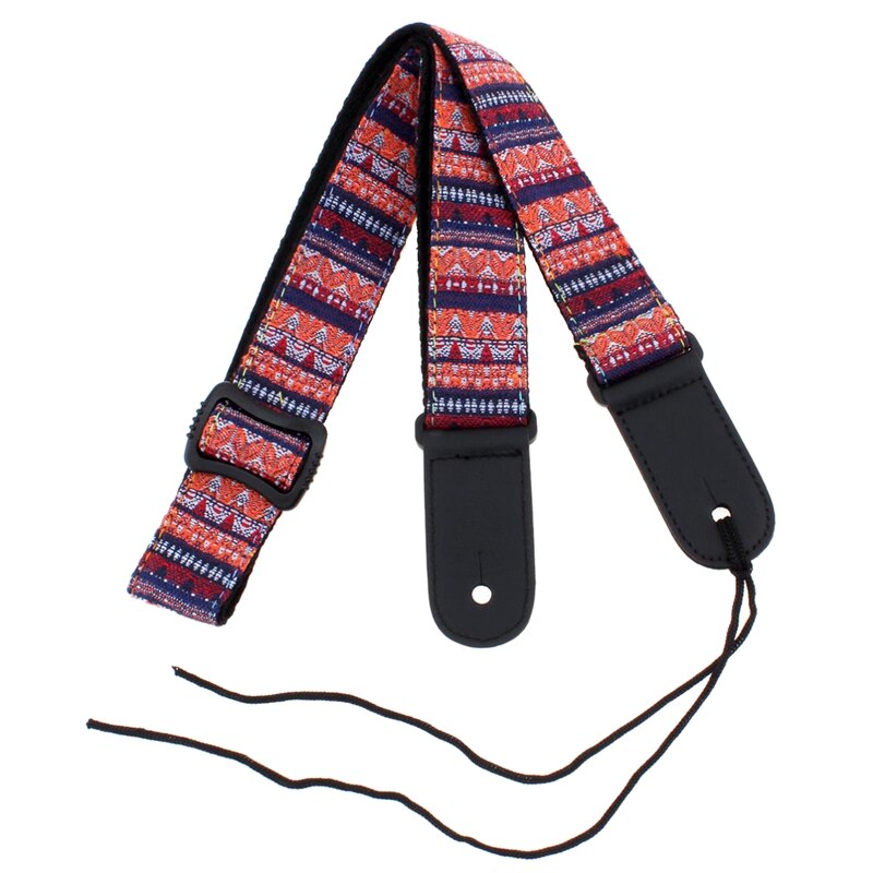Verstelbare 75-130Cm Ukulele Gitaarband Katoen Lederen Sling Gesp Met Staart Nagel: Orange