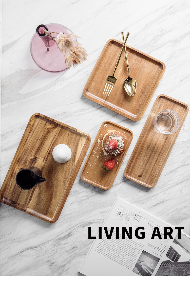 Acacia Wooden Tray Solid Wooden Tray Food Rectangular Plate Japanese Tea Tray Barbecue Snack Cake Nature Health Wood Tray
