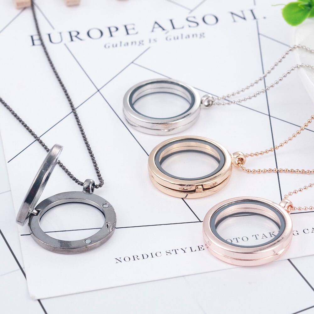 3cm Runde Wohnzimmer luxuriöse Speicher Foto Für Schwimm Charme Glas Medaillon Anhänger Halskette Für Frauen Rose Gold Kette