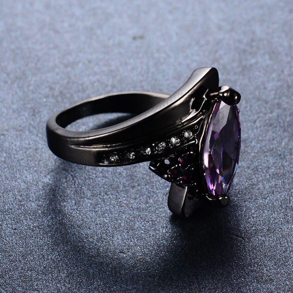 Jóias roxo do Olho do Cavalo Roxo Zircon Anéis Para Mulheres Black Gold Filled Mulheres Festa de Casamento Engagement Promise Ring RB0585
