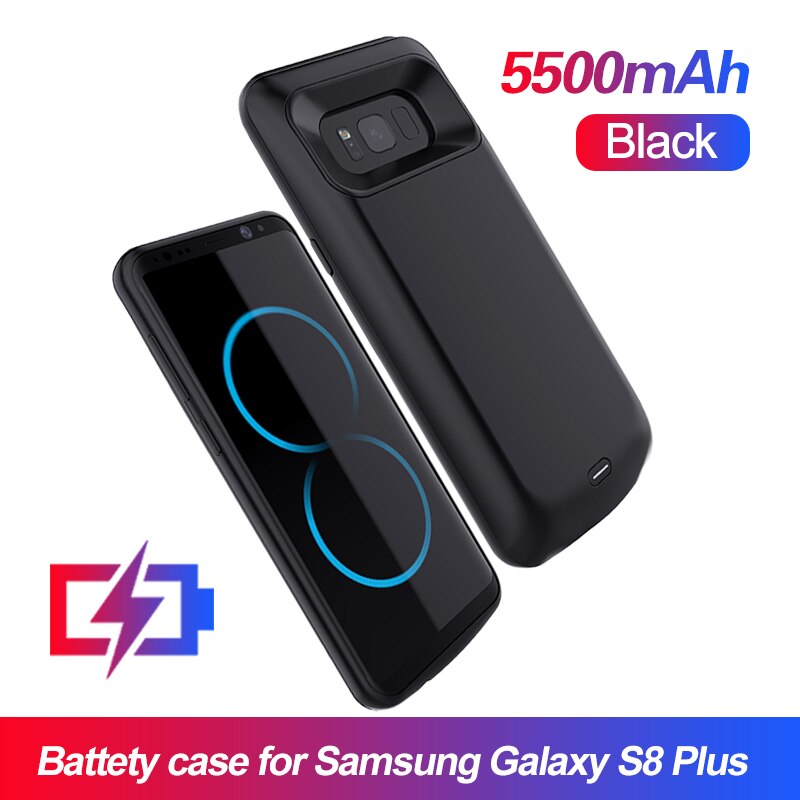 Coque de chargeur de batterie en TPU souple, étui de chargeur de batterie pour Samsung Galaxy S9 S8 Plus Note 8 Note 9: Black S8 Plus 5500