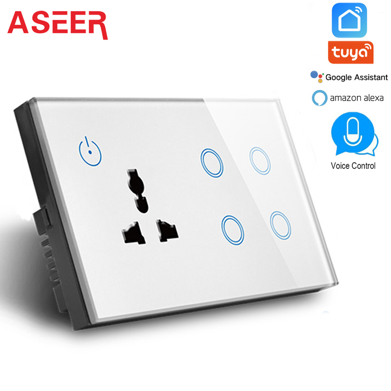 ASEER NEUE UK WIFI Buchse mit 4 Gang WIFI Schalter 600 W, WIFI Intelligente Steckdose 16A, kompatibel alexa, google assistent