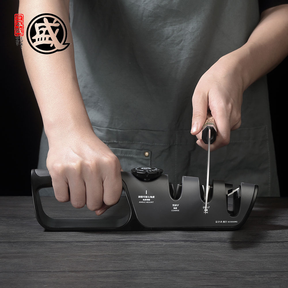 MITSUMOTO SAKARI-afilador de cuchillos ajustable 3 en 1, herramienta multifuncional japonesa para afilar, tijeras para moler