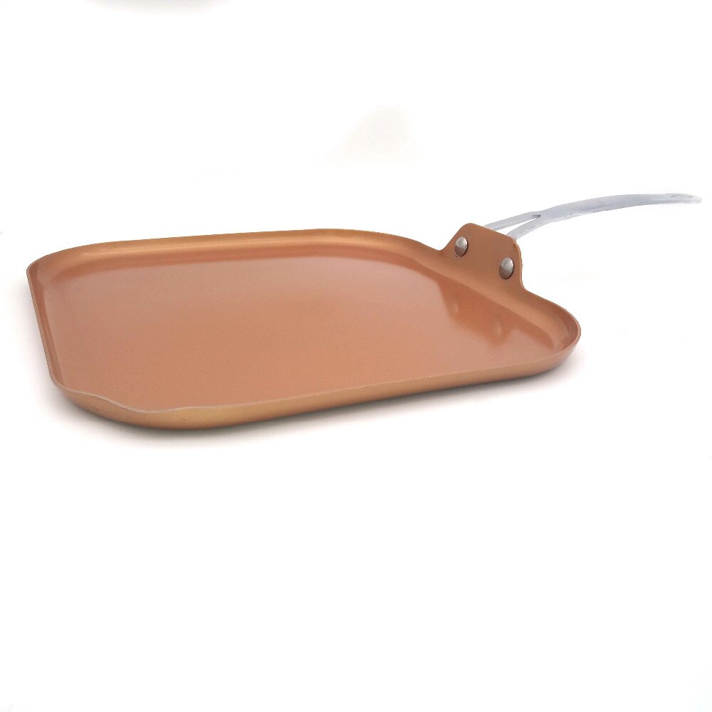 Sweettreats Square Nonstick Copper Ceramic Griddle Pan 11-Inch Nonstick Copper Ceramic Coating Pan With Stainless Steel Handle