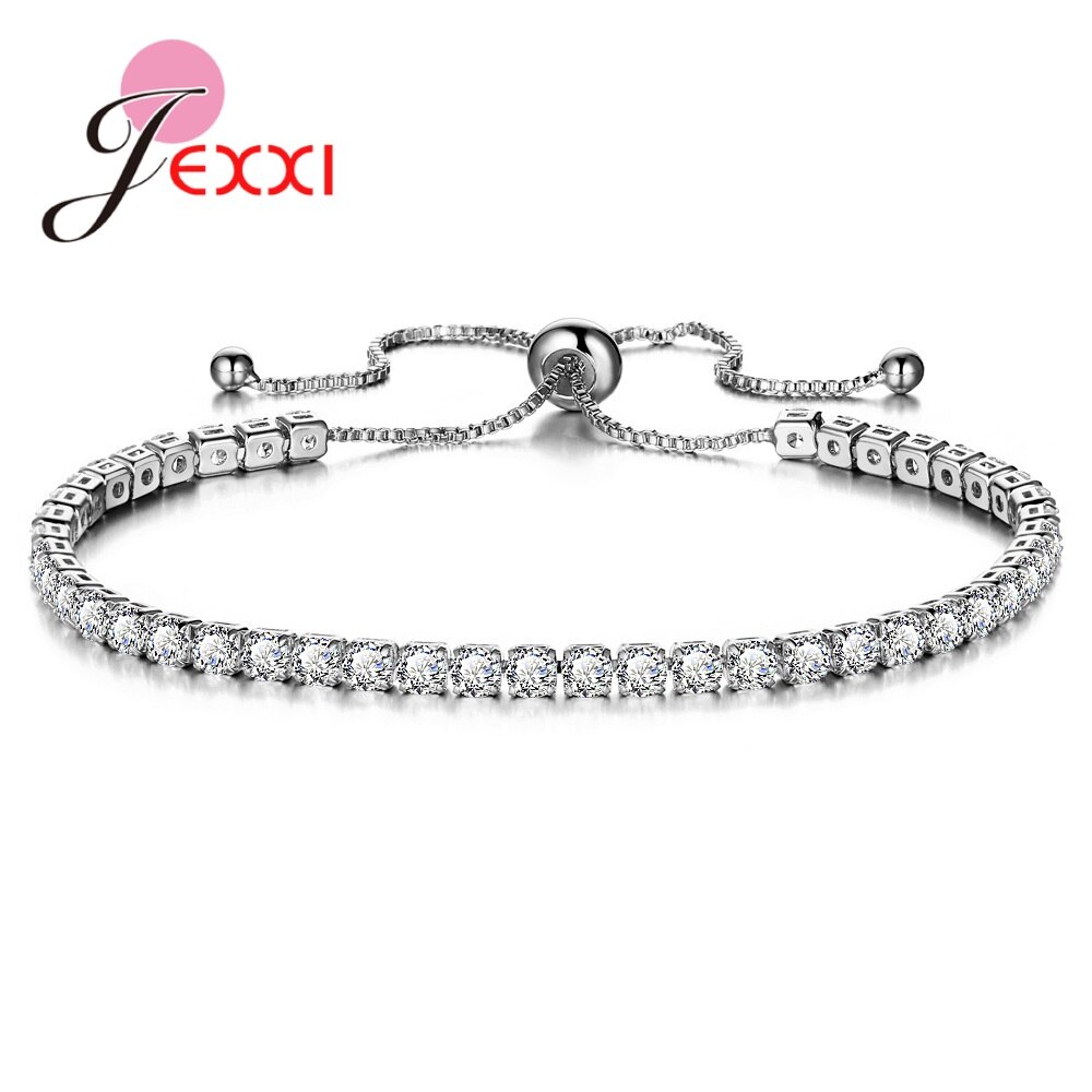 Genuine Austrian Crystal Bracelets For Women White CZ Stone Link Chain Charm Bracelet Best For Lover Wedding 925 Silver: 1-Y