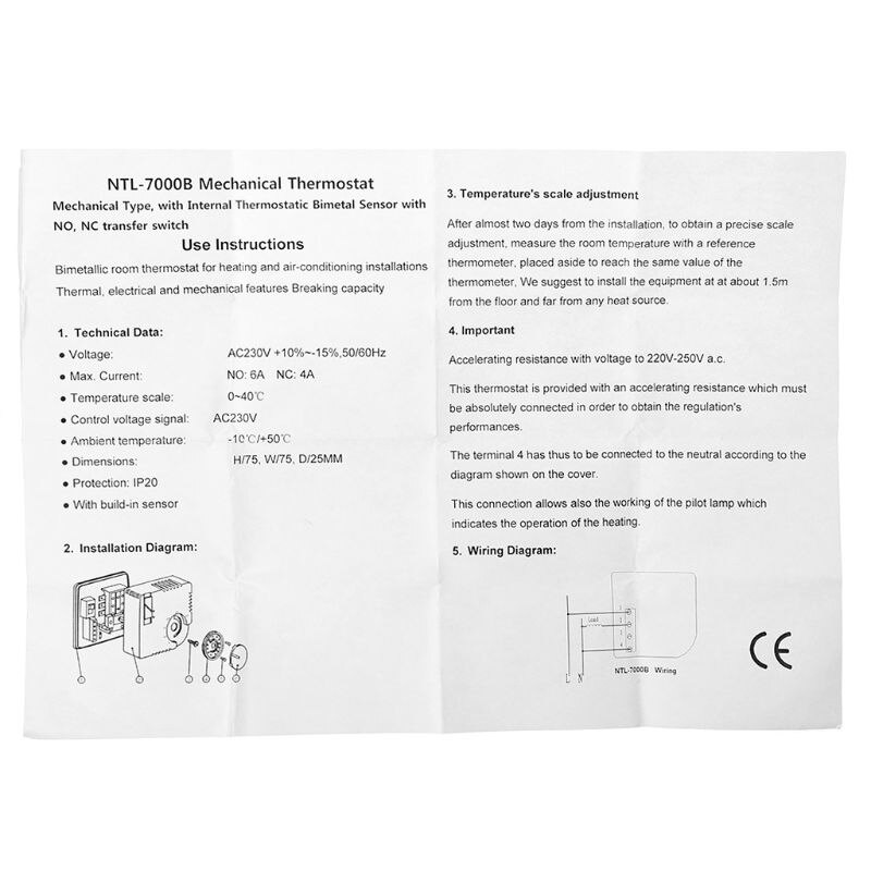 Universal Room Thermostat Energy Save Mechanical Temperature Controller w Switch
