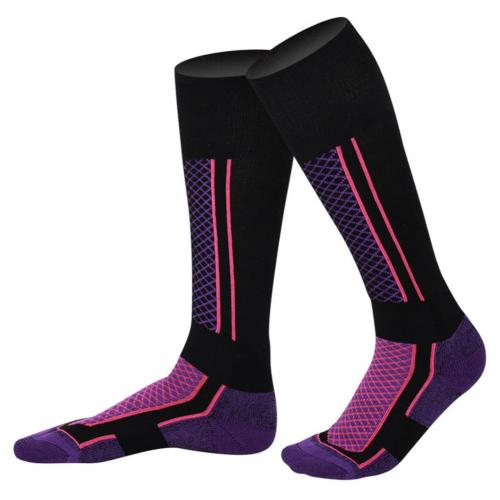 Mannen Vrouwen Winter Warm Thermische Ski Sokken Dikke Katoenen Sport Snowboard Fietsen Skiën Voetbal Sokken Thermosocks Beenwarmers Sok: Purple Black