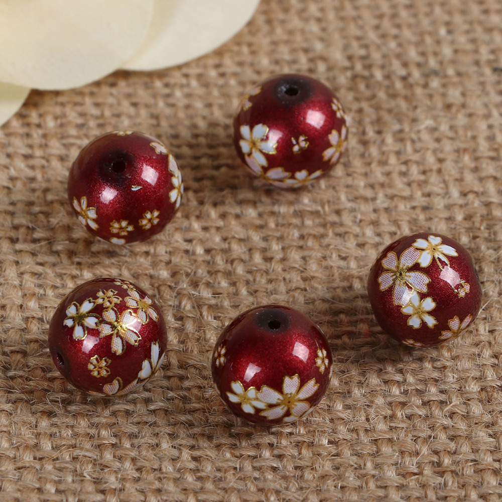 DoreenBeads – perles Tensha japonaises Vintage, perles rondes Sakura à motif de fleur, Imitation perle d'environ 12mm( 4/8 pouces) Dia 5 pièces