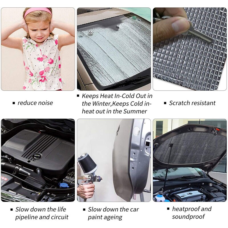 Papier d'aluminium 100x100cm 10mm voiture son bruit Deadener insonorisé coton pour capot moteur voiture toit voiture intérieur accessoires