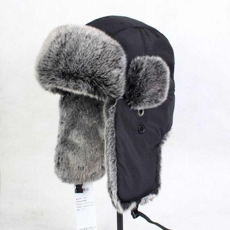 B-8432 Man Bomber Hat Adult Ski Cap Winter Bomber Hats Earflap Fur Hats Russian Ushanka Hat