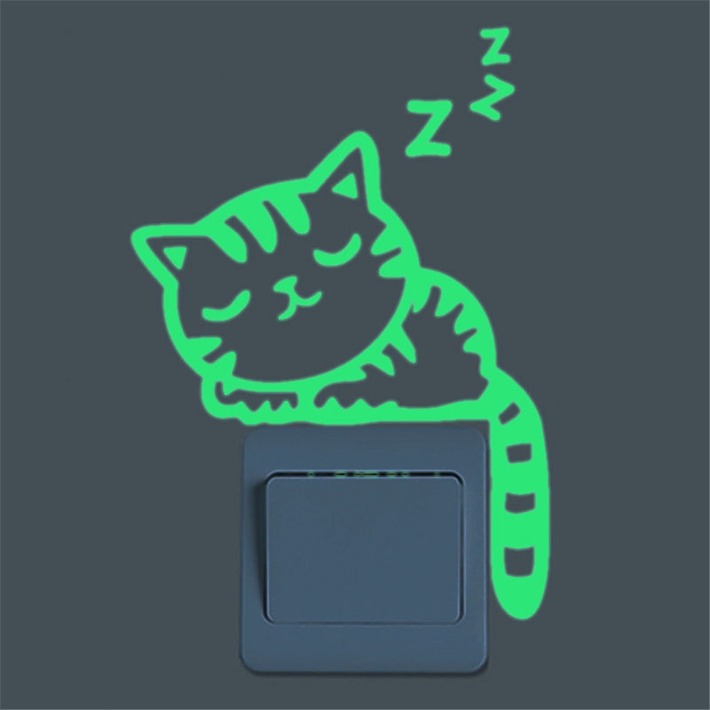4 stk sød killing kat lysende natlysende glødekontakt wallsticker boligindretning vokse i mørket switch stickers cfws: -en