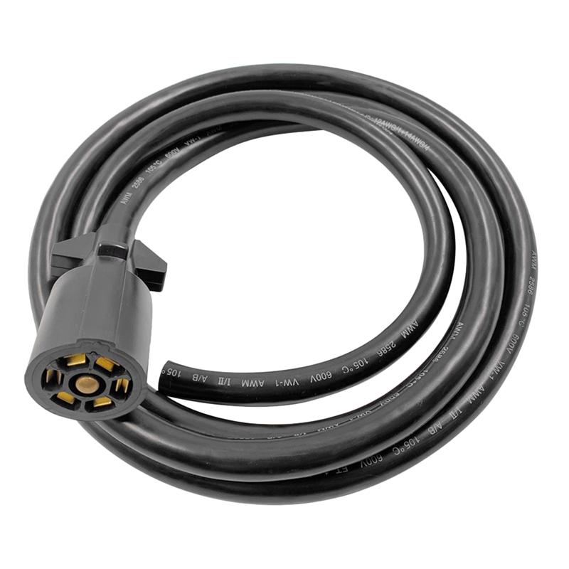 Heavy Duty 7 Way Trailer Plug Inline Cord Wire Harness Cable Double Prongs Connector 8 Feet for Truck Camper RV