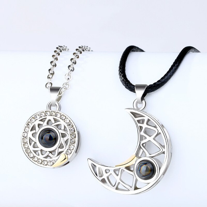 Couple Matching Necklace Sun Moon Heart Magnetic Paired Pendant Jewelry Chain Geometry Choker Lover 2 PCS/Set