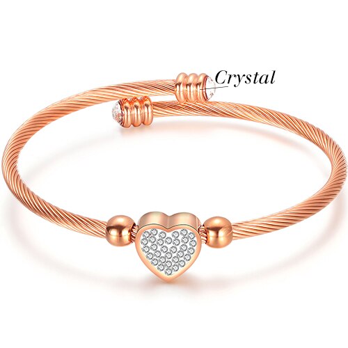 Pulsera de acero inoxidable con cuentas para mujer, brazalete con cristales,: SZ1144-RC