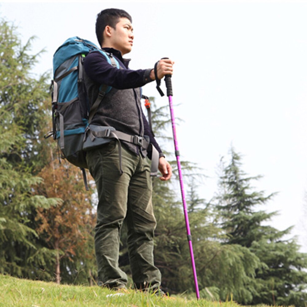 3 Section Outdoor Trekking Pole Telescopic Adjustable Portable Old Man Pole Travel Cane Crutches Hiking Walking Stick