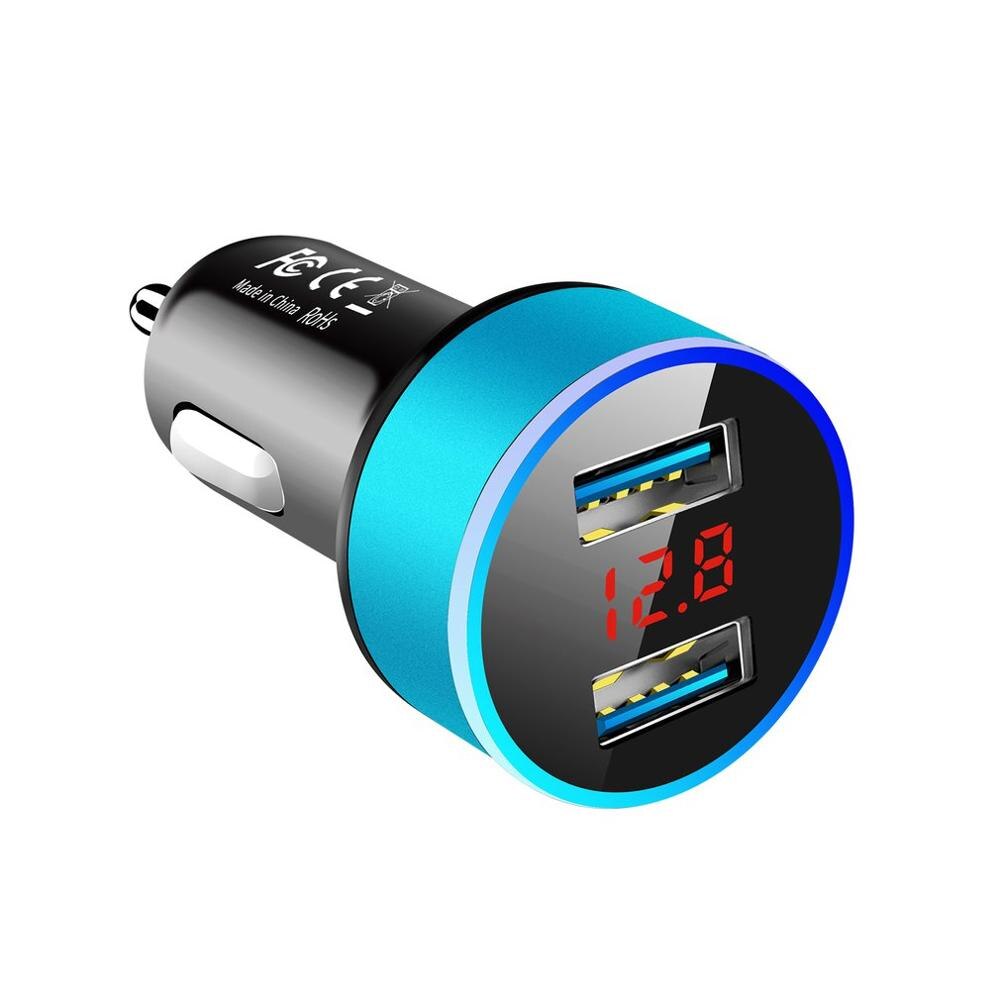 3.1A Dual USB Car Charger With LED Display Universal Mobile Phone Car Chargers Fast Charging Adapter: Blue
