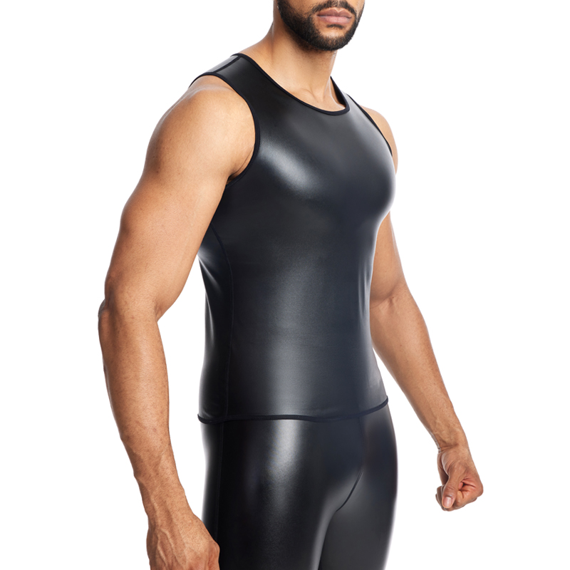 Camisa de S-6XL para hombre, chaleco de piel sintética, camiseta interior con aspecto húmedo, camiseta sin mangas, camiseta interior de cuero PU, traje informal, camisas negras